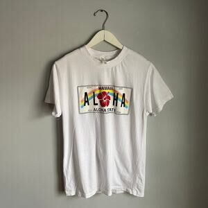 Hawaii The Aloha State White T-Shirt License Plate Graphic Tee size Medium